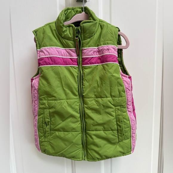 Nautica Other - Nautica Girls Size 4 XS Green and Pink Striped Zip Up Puffer Vest